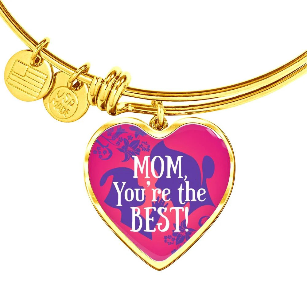 Mom You're The Best Personalized Engraved Gold Heart Bangle Bracelet Custom Na